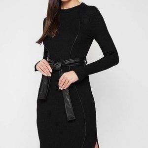 RIBBED MIDI DRESS - BLACK